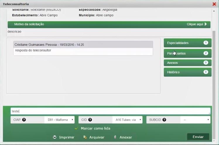 9. Como reabrir uma teleconsultoria já arquivada A qualquer momento é possível recuperar uma teleconsultoria já arquivada, clicando na caixa Arquivadas.