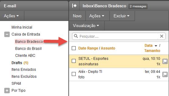 emails para sua pasta criada: Ao clicar sobre a pasta os emails