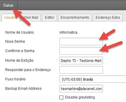 OPÇÃO CONFIGURAÇÕES Minhas Configurações / Configurações de Conta Guia Usuário Alteração de Senha digite sua