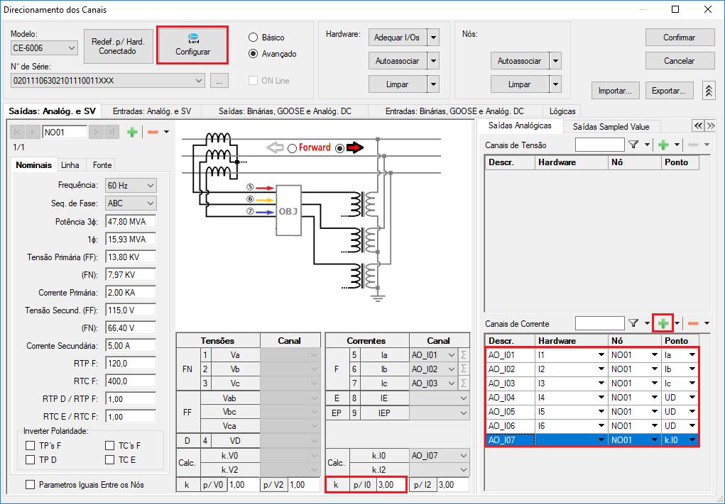 Crie um sétimo canal de corrente que será um canal virtual que faz o cálculo de 3I0 e clique no botão