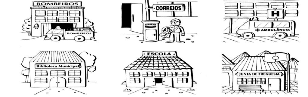 11. Observa as imagens e completa o crucigrama com o nome das profissões. 12. Na sociedade existem instituições que estão ao serviço de todos. 12.1. Observa as figuras e completa o quadro, escrevendo no local correto o nome das instituições correspondentes.