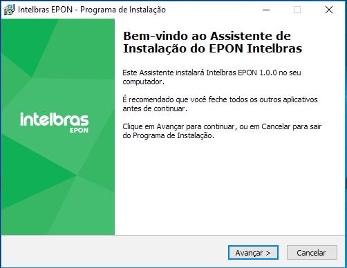 3.1. Instalação Windows 1. Dê um duplo clique no Instalador EPON.exe para iniciar a instalação. Veja a figura a seguir: Instalador Obs.
