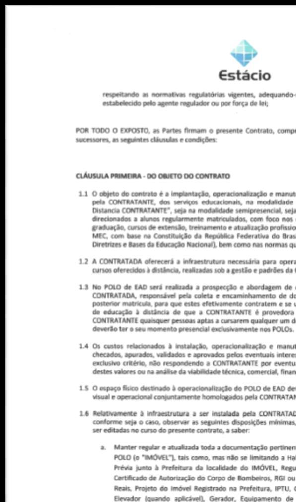 CONTRATO DE PARCERIA OBRIGAÇÕES ESTÁCIO OBRIGAÇÕES PARCEIRO PRODUÇÃO DE CONTEÚDO