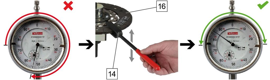 3.6 Desempenar o disco de embreagem Se o empenamento do disco de embreagem for superior a 0,5 mm, desempenar o disco de embreagem com a garra de desempeno: Figura 10: Desempenar o disco de embreagem