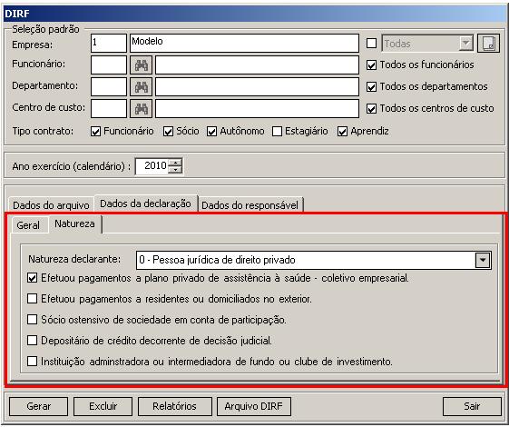 Confira se os dados apresentados nas abas: Geral e Natureza estão corretos. Caso contrário, faça as adequações necessárias para gerar o arquivo.