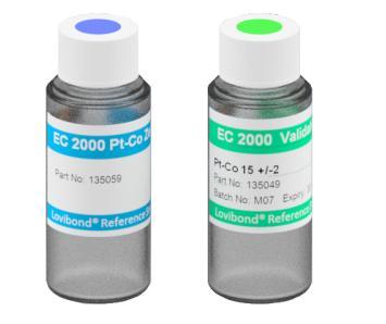 Realizar uma validação do instrumento Pt-Co: O EC 2000 Pt-Co é fornecido com dois frascos de líquido.