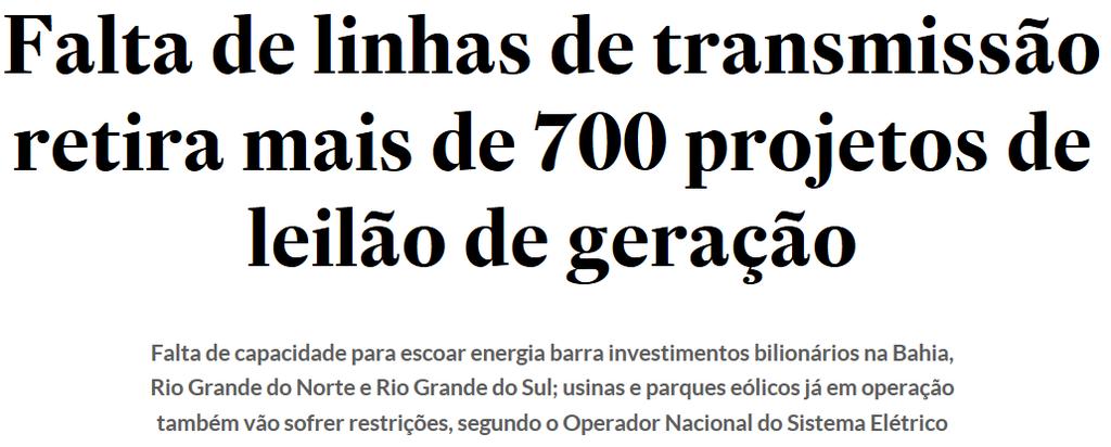 Contratempo #2: Margem limitada de escoamento 2016 Referência: Estadão, 06 de Outubro de 2016 Resultados Parciais da Habilitação Técnica Fotovoltaica (Leilão A-4/dezembro de 2017) Desistentes 1%