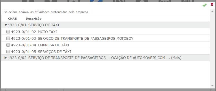 Para buscar a lista de atividades (CNAE), informe uma palavra-chave ou pelo menos os 4 primeiros números do CNAE e clique na imagem