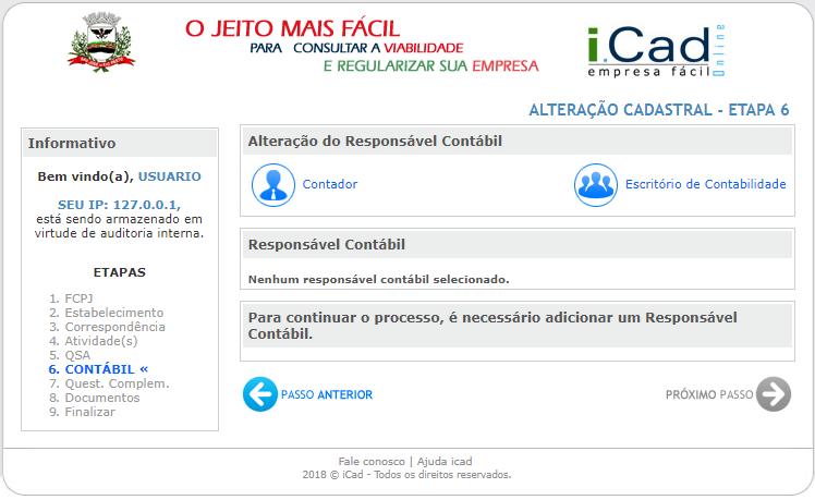 Etapa 6 - Contábil No próximo passo, deve-se informar um responsável