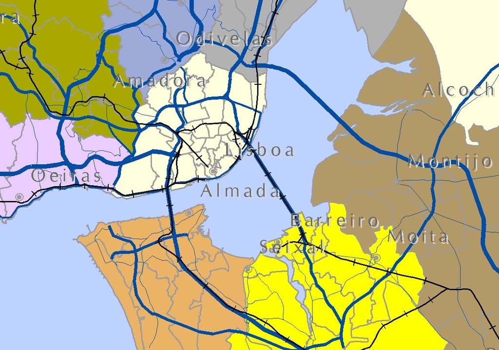 Objectivos do Empreendimento COMPONENTE RODOVIÁRIA Travessia rodoviária constitui igualmente uma ligação em falta: Corredor Lisboa/Barreiro é o único que