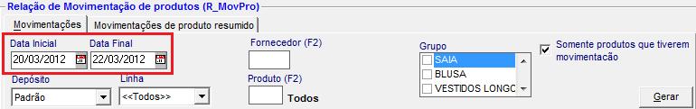 Na aba movimentações informe