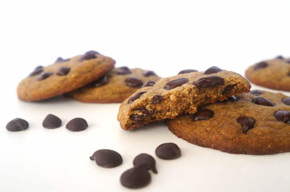 Chocolate Chip Cookies Os tradicionais cookies com gotas de chocolate em uma versão sem glúten e sem lactose.