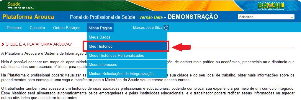 Figura 1: Acesso ao menu Minha página -> Meu histórico Figura 2: