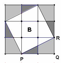 A parte fora do quadrado B pode ser decoposta e quatro triângulos iguais (e cinza claro).