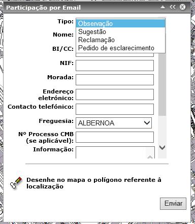 2.1.2.10. Participação por email A tarefa de participação por email, disponibiliza um formulário de participação de preenchimento, que permite a sua submissão direta para o email dpo@cm-beja.