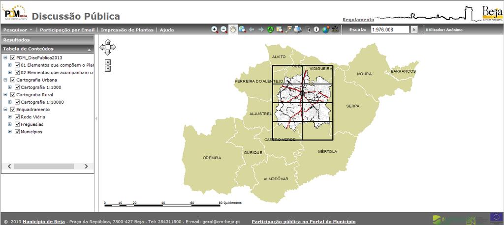 2.1. Visualizador de mapa A tecnologia base adotada é o MuniSIGweb, fornecida pela Esri Portugal.