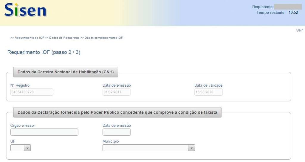 Manual de Orientações do Sisen para o Contribuinte versão 2.0 17 Atenção! A prestação de informações falsas bem como o upload de arquivo diferente do informado sujeitarão o requerente às penas da lei.