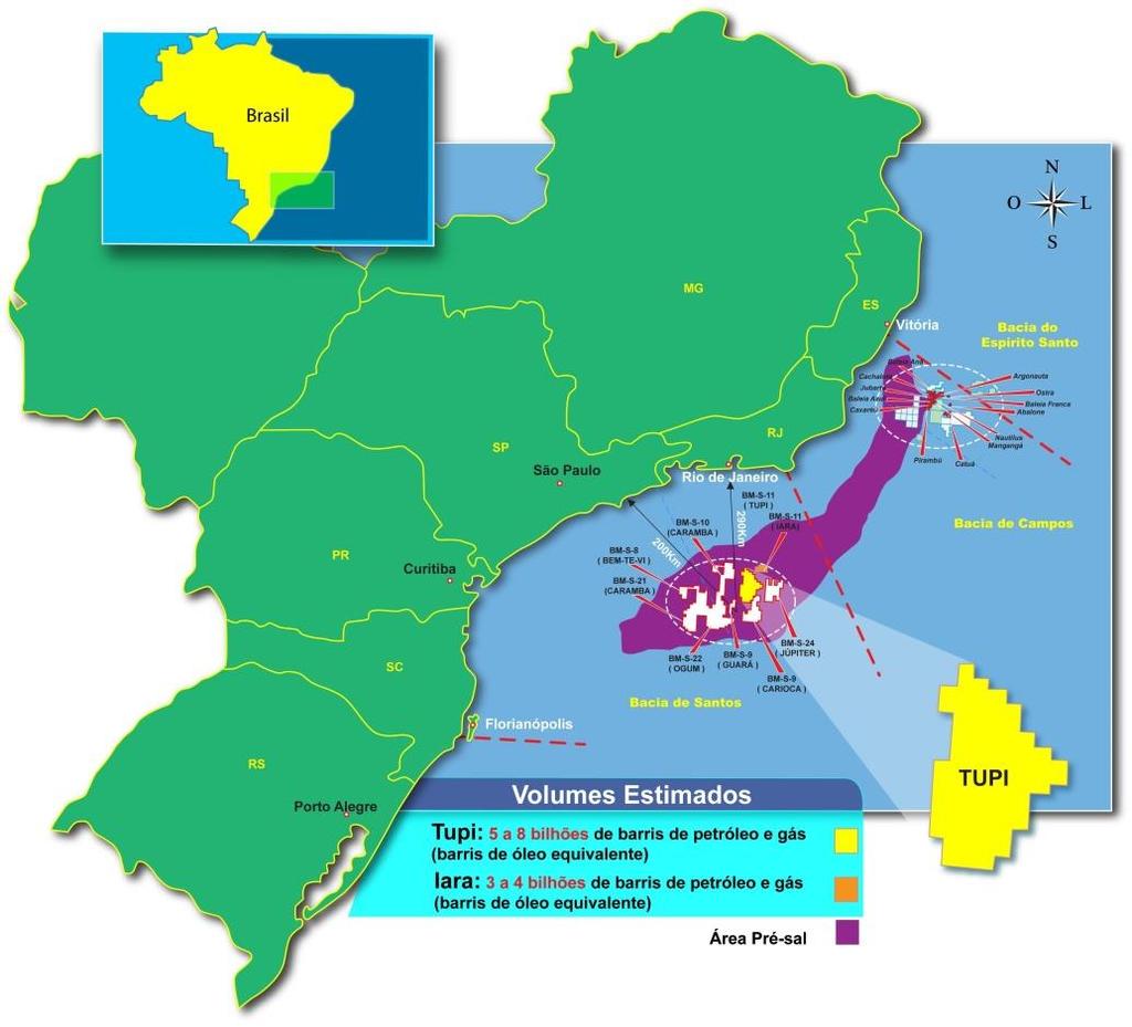 Figura 2.6: Localização geográfica do pré-sal brasileiro. Fonte: http://marcosbau.com.br/geobrasil-2/entenda-o-pre-sal/.