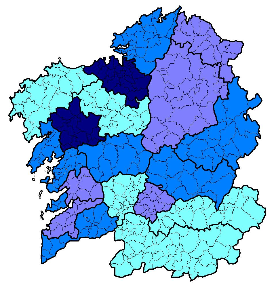 Mapa de persoas que utilizaron Internet nos últimos tres meses por xénero e áreas comarcais MULLERES HOMES 53,2 55,2 59,6 58,7 65,9 35,2 42,2 66,7 52,8 51,1 49,1 56,4 44,3 5,5,7 5,6 62,2 56,6 45,1