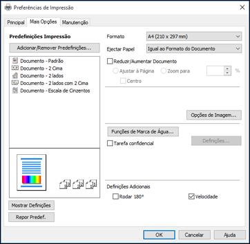 Seleção das opções de leiaute e impressão - Epson Universal Print Driver - Windows Você pode selecionar uma variedade de opções adicionais de leiaute e impressão para seus documentos ou fotos na guia