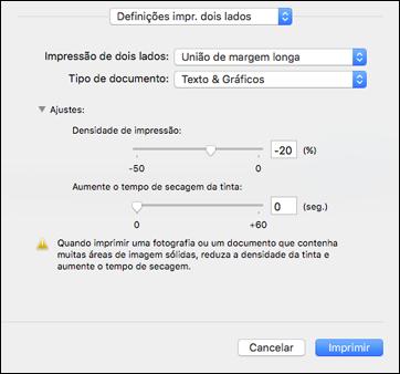 2. Selecione o tipo de documento que deseja imprimir como a configuração Tipo de documento. O software define automaticamente as opções de Ajustes para esse tipo de documento. 3.