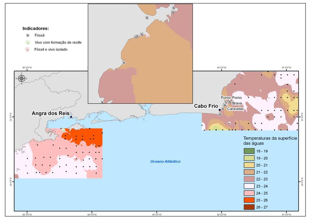 123 Figura 81 Distribuição das temperaturas da superfície do mar nos trechos de Angra dos Reis e Cabo Frio- Armação dos Búzios. Fonte: Moreno (2009).