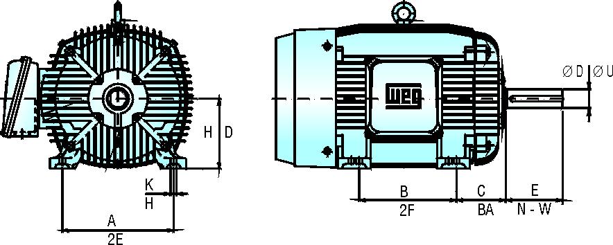 8. Características construtivas 8.1 Dimensões As dimensões dos motores elétricos WEG, são padronizadas de acordo com a NBR-5432, a qual, acompanha a International Electrotechnical Commission - IEC-72.