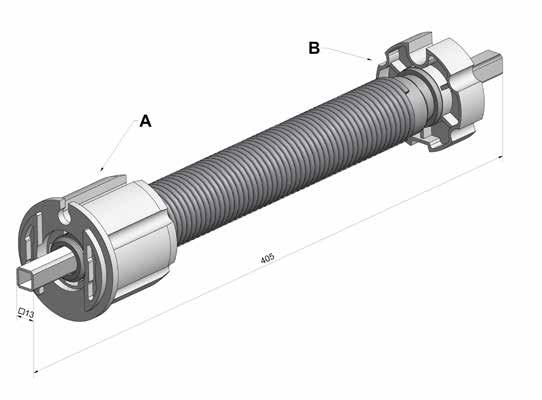 MOLA CORTA-VENTOS Casquilho A e casquilho de tração B, em Nylon. Mola em aço, secção Ø 4 mm x 50 espirais.