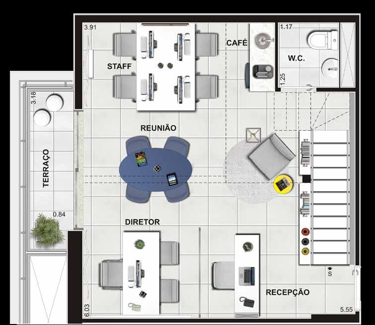 Pavimento inferior Pavimento superior DUPLEX 48 m 2 privativos Ilustração artística do pavimento inferior da