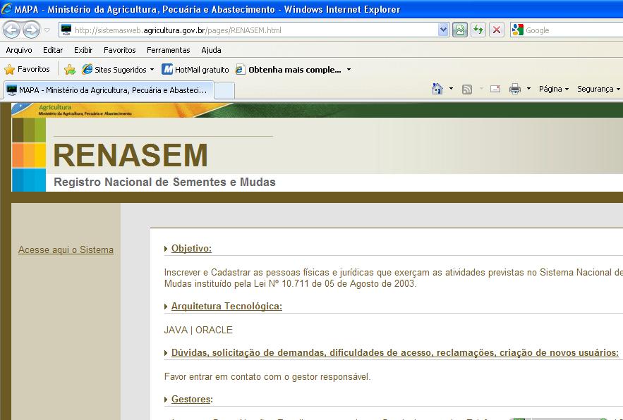 O RENASEM no site do MAPA