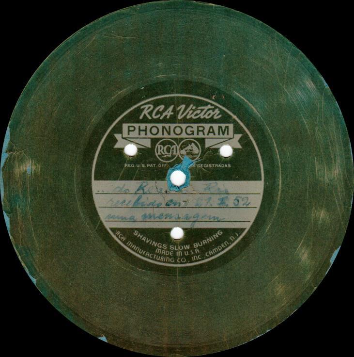 Duas dessas mídias se encontram no Instituto Aldo Krieger em Brusque-SC. No disco 1 a mensagem foi gravada em 1948 em Nova York.
