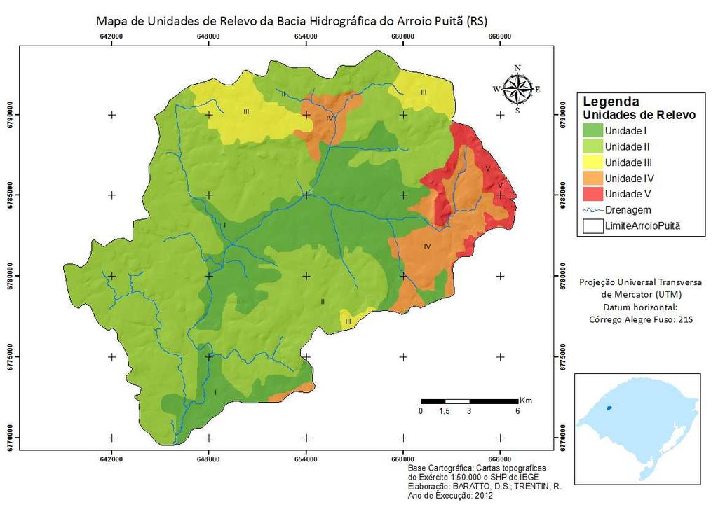 Figura 04 Mapa de Unidades de Relevo da Bacia hidrográfica do Arroio Puitã Quadro 01 Características das Unidades de Relevo Unidade de % da Área Declividade Altitude Forma das Vertentes Relevo total