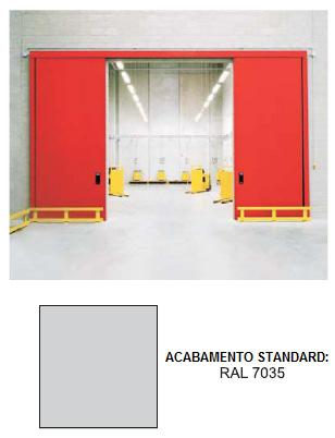 PORTAS DE CORRER DE DUAS FOLHAS Equipamento de série - Guia Horizontal em chapa de aço. - Painel em módulos contínuos. Chapa, com deformação programada, em ambas extremidades.