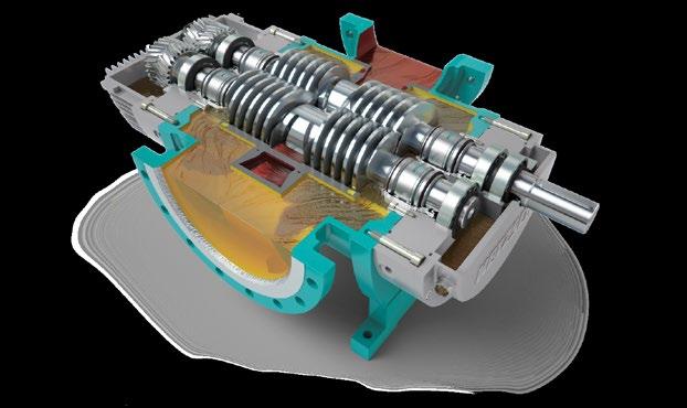 BOMBA NOTOS 4NS A bomba NOTOS de quatro fusos consiste em um fuso motor e um fuso movido, onde o torque é transmitido através de engrenagens externas.