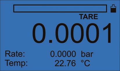 Operação do hand-held de pressão modelo CPH6400 Display 1 1 Gráfico de barras 2 Display status de bateria 8 7 2 3 4 5 6 3 Função TARA (se ativada) 4 Valor atual da pressão medida 5 Unidade de pressão