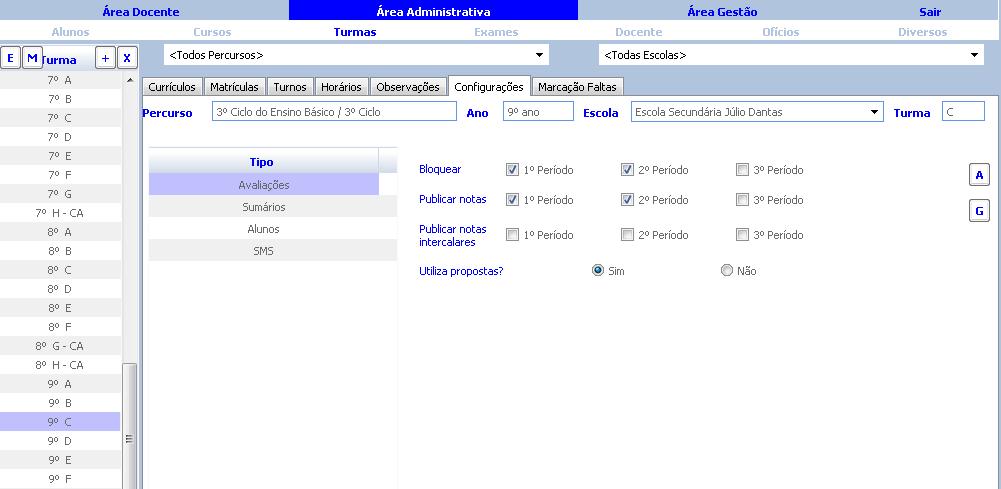 No final das avaliações a escola deverá Bloquear notas e Bloquear Sínteses para que os docentes não possam efetuar alterações.