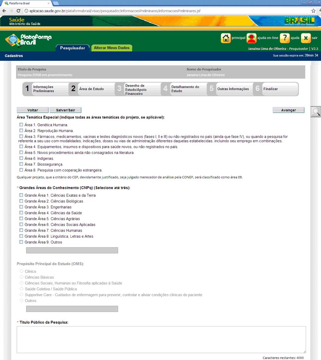 No - 1. Informações Preliminares va Submissão O preenchimento desse campo não é obrigatório.