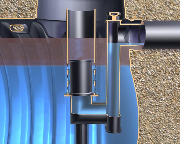 Para montagem enterrada diretamente no terreno recetor; Equipado com dispositivo de vedação automática por boia com tara calibrada para líquidos minerais leves com densidade até 0.