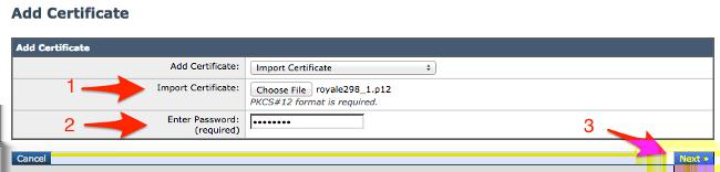 Termine estas etapas a fim importar o certificado: 1. Escolha certificado do > Add da rede > dos Certificados > certificado de importação.