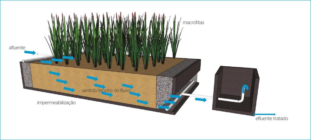 Wetlands Construídos Sistema Horizontal Remoção de 90% de DBO5 Remoção de 90% de SS Remoção de 20% de