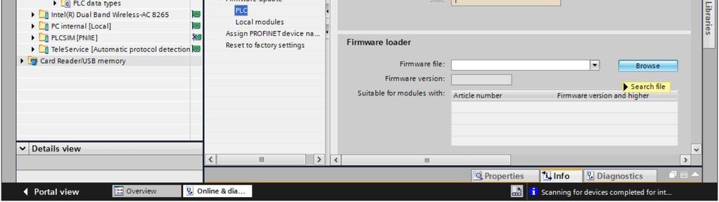 fi Troque no menu fi "Funções" relativas ao item fi "Firmware-Update" fi "PLC".