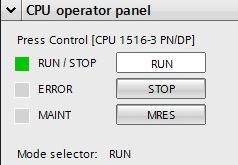 3 Estados operacionais da CPU A CPU pode ter os três estados operacionais a seguir: No modo STOP, a CPU não executa o programa e é possível carregar um projeto.