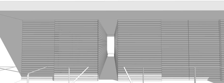 No setor íntimo, o ingresso revela imediatamente o corredor que separa os dormitórios de solteiro e o de casal, causando uma tensão unidirecional.