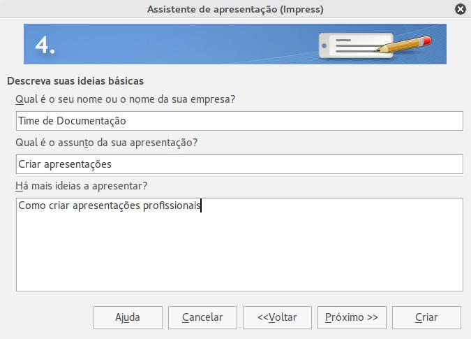 Figura 13:Inserir informações sobre sua apresentação 7) Clique em Próximo.