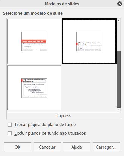 diferente para o primeiro slide da apresentação, ou deseja adicionar à sua apresentação um slide de uma apresentação diferente (baseada num modelo disponível no disco rígido).