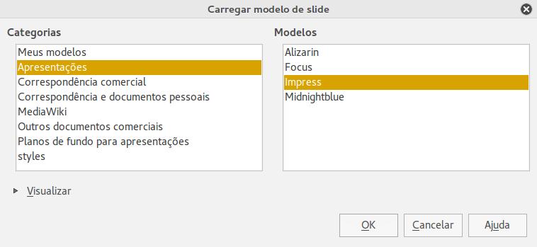 Figura 28: Caixa de diálogo Carregar modelo de slide Dica Para limitar o tamanho do arquivo da apresentação, você pode diminuir o número de slides mestres usados.