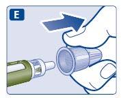 Retire a proteção interior da agulha e deite fora. Se tentar colocá-la de novo, poderá picar-se inadvertidamente com a agulha. Pode aparecer uma gota de insulina na ponta da agulha.