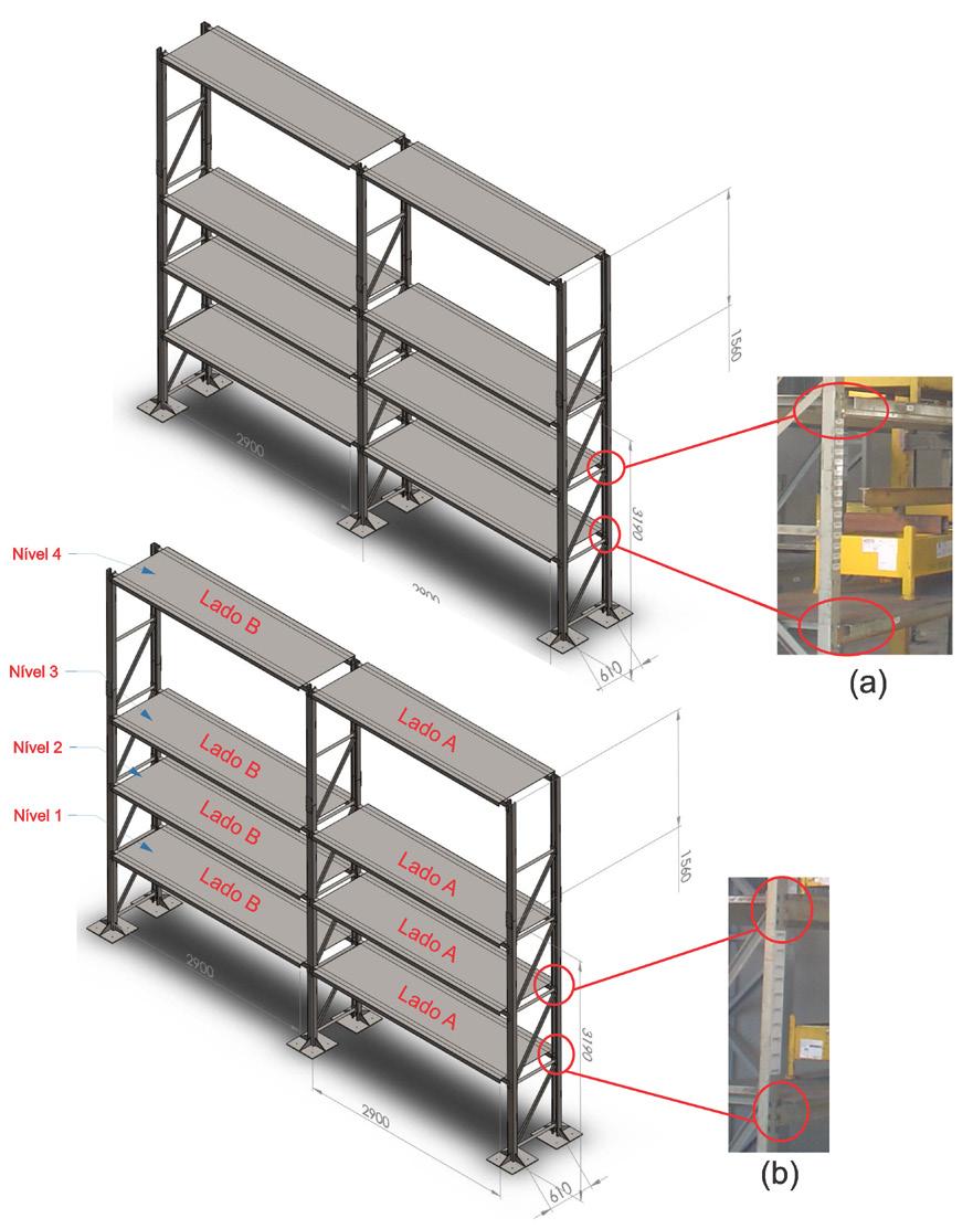 Cada prateleira possui 4 níveis com dois lados cada. Aparato Experimental. A Figura 1 apresenta o aparato experimental utilizado nos experimentos de carregamento das prateleiras.