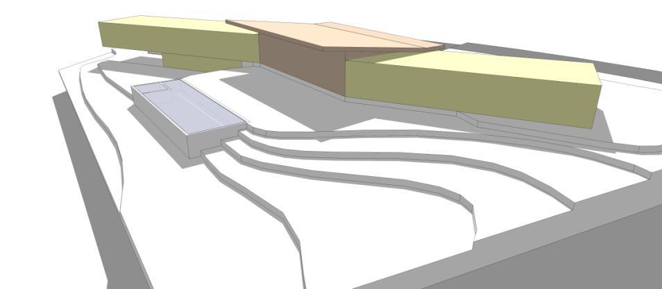 (Figura 3) Figura 3: Esquema do zoneamento da Casa CA O acesso da residência se dá por um hall no volume central que une as duas alas distintas.