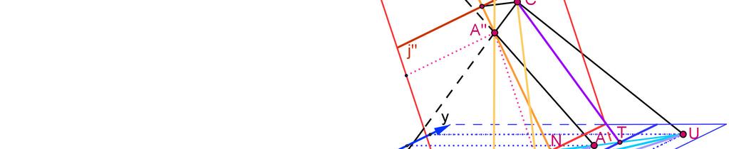 Figura 6: Construção da projeção da reta limite i Observa-se na figura em perspectiva que a construção descrita determina a posição do ponto S da reta i, que corresponde à interseção das retas A R e